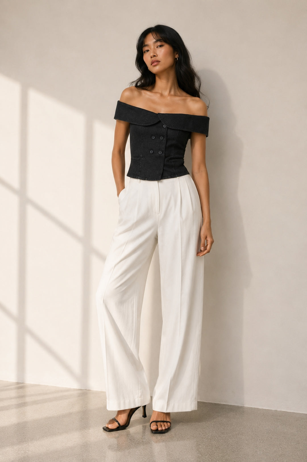 Black Denim Corset Crop Top