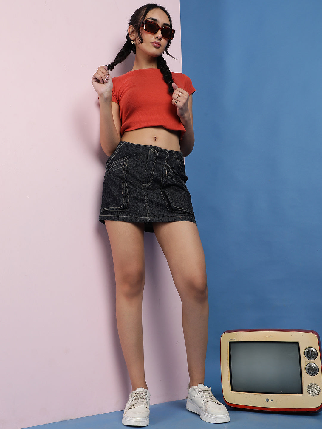 Dark Blue Regular Fit Denim Skirt