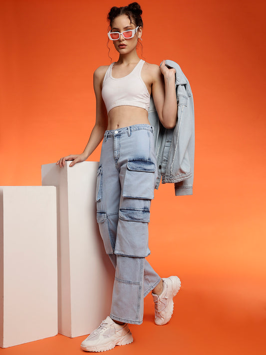 Light Blue Cargo Fit Denim Jeans