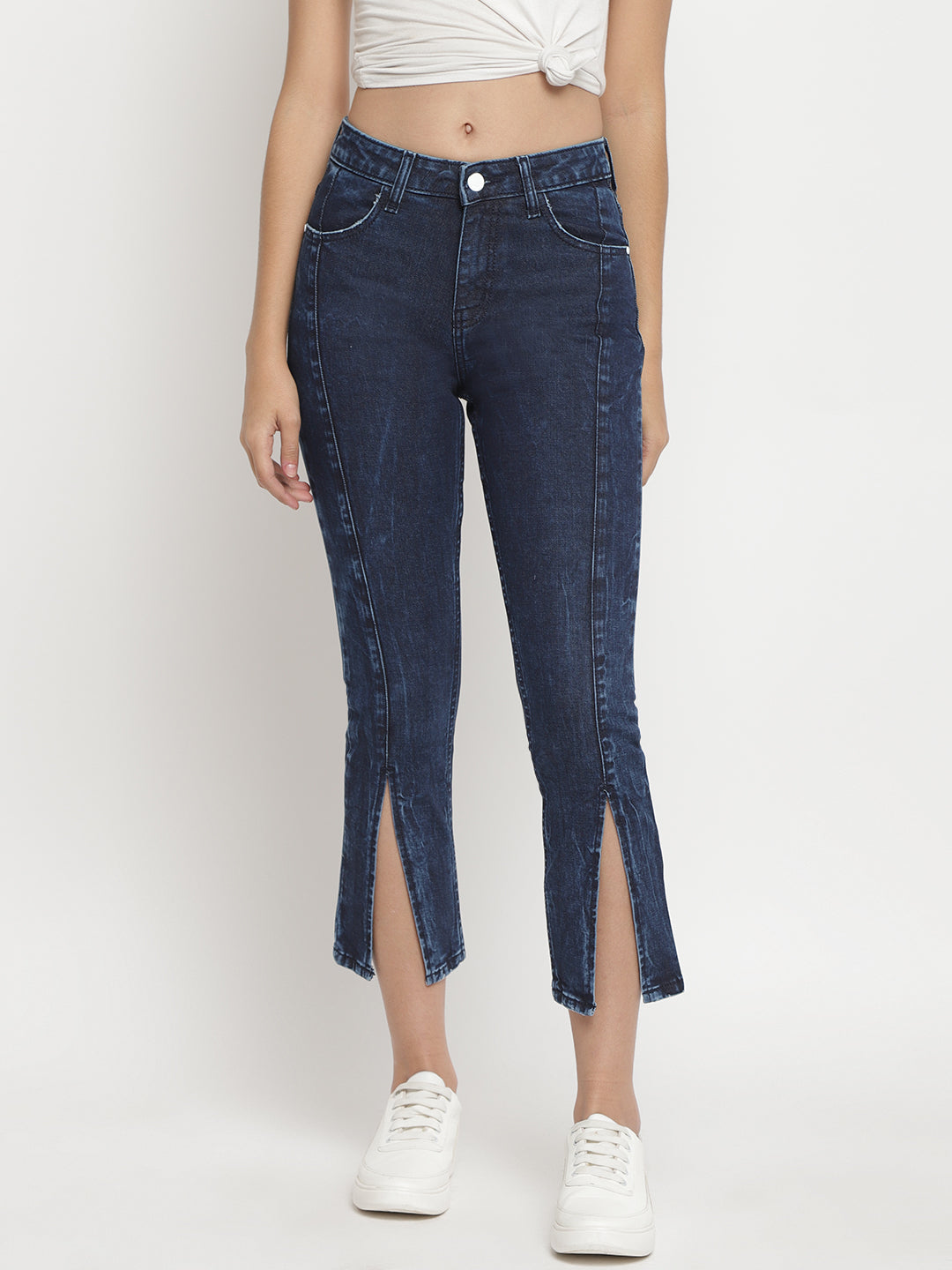 Women Asymmetrical Denim Tapered Jeans