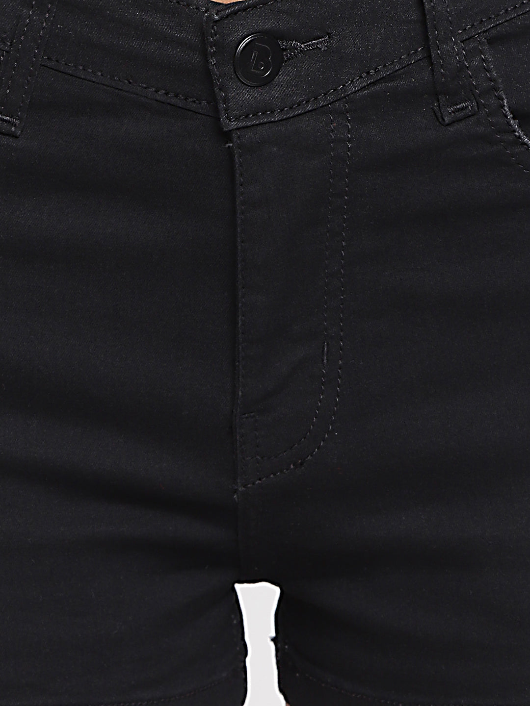 Women Mid Waist Black Denim Shorts 
