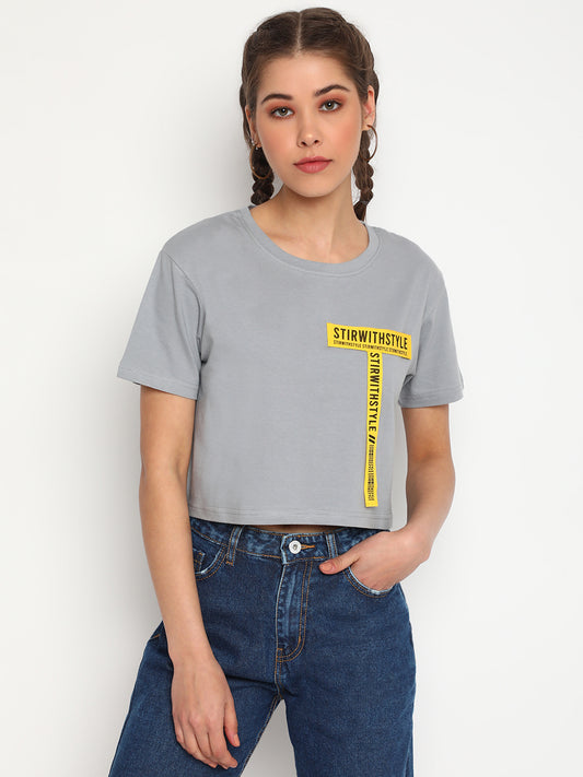 Women Grey Tape Detail Crop Top
