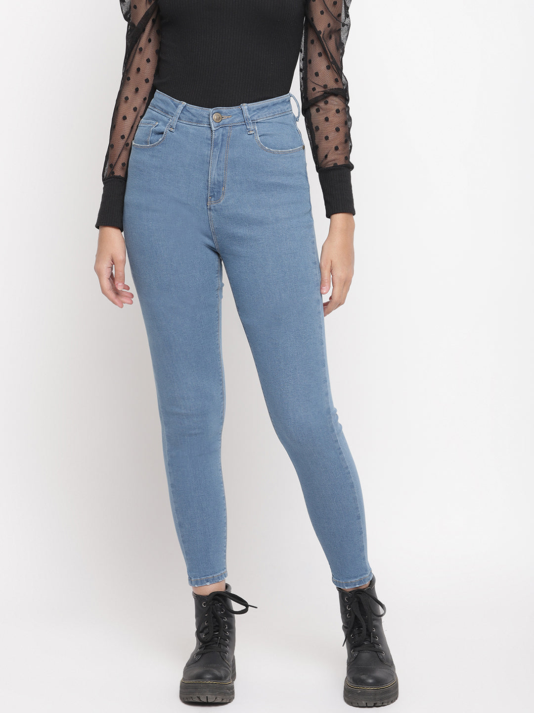 Women Super High Waist Light Blue Super Skinny Denim Jeans