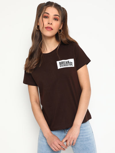 Women Brown Printed T-shirt