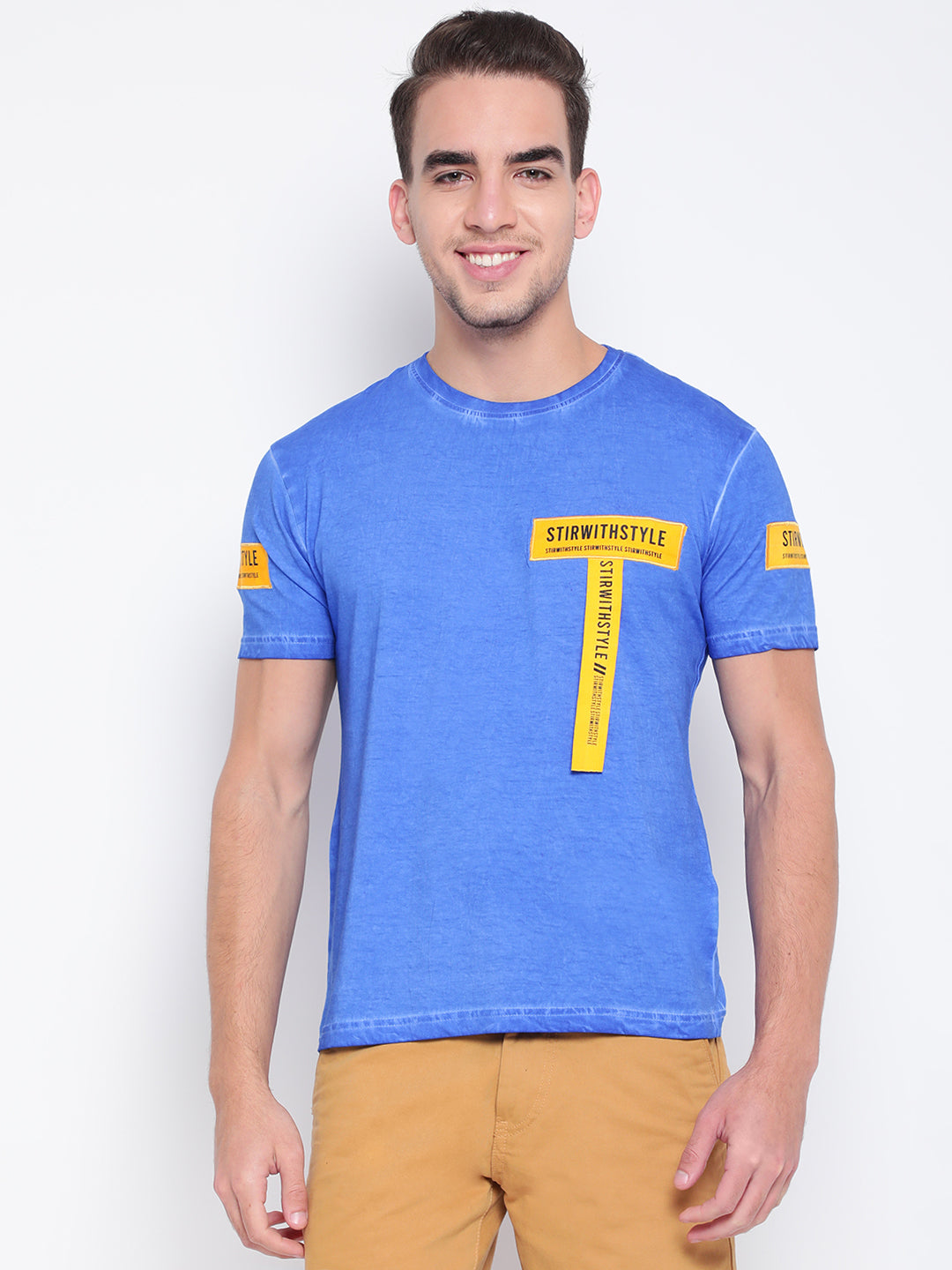 Men Blue Tape Detail T-shirt