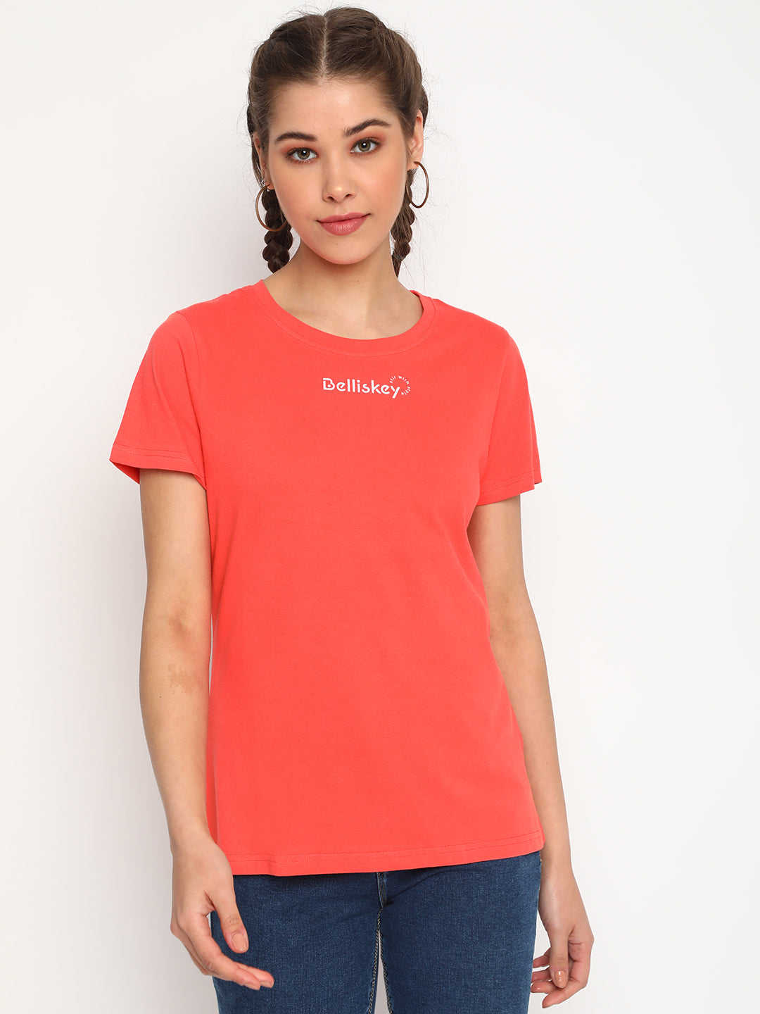 Peach Printed Cotton T-shirt