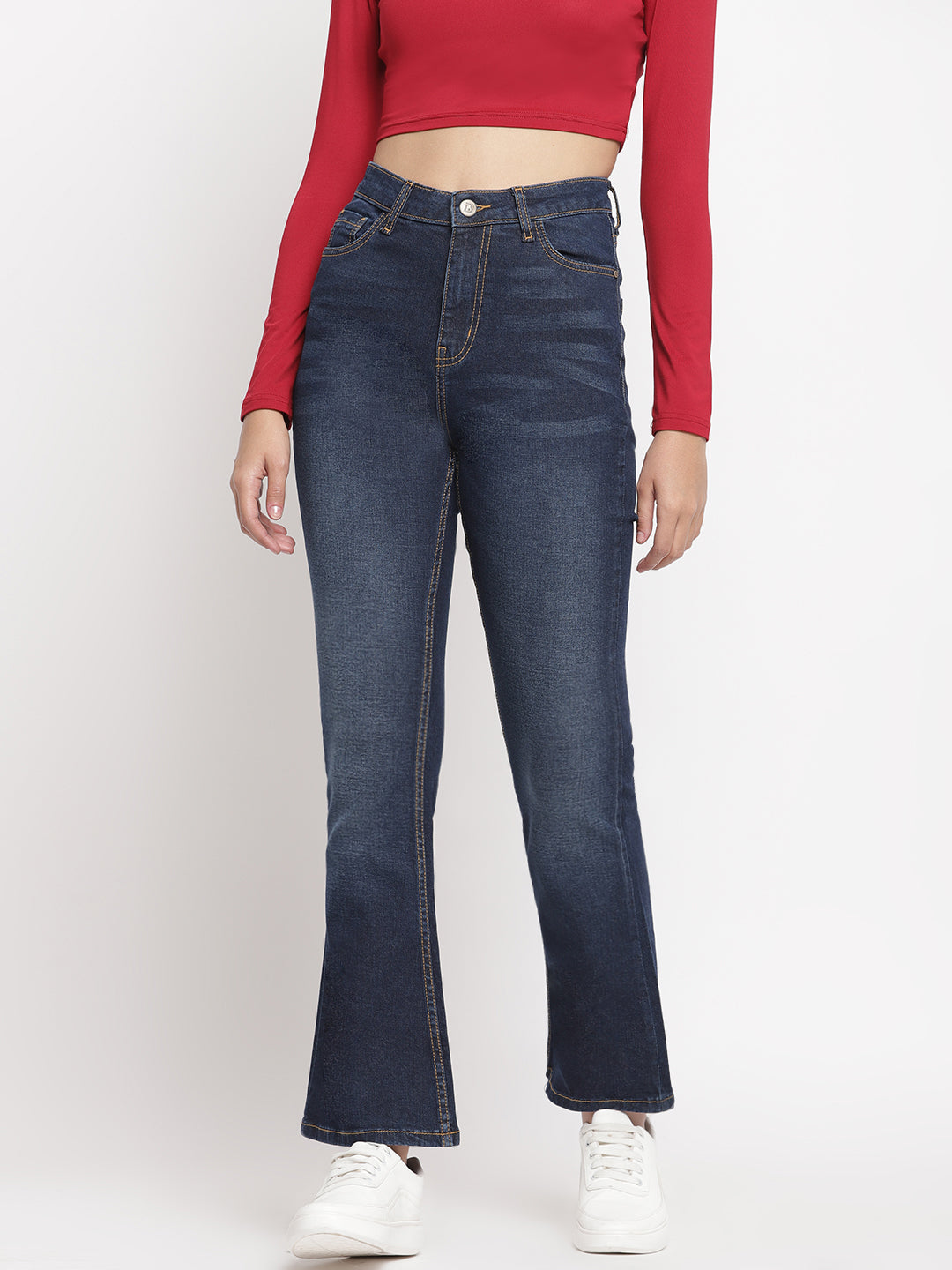 Women Dark Blue Boot Cut Jeans