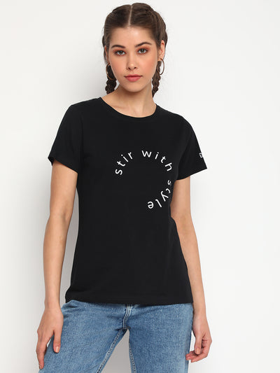 Women Black Printed T-shirt
