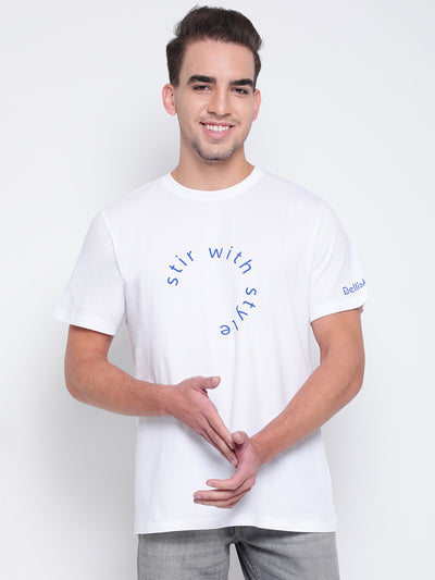 Men White Cotton T-shirt