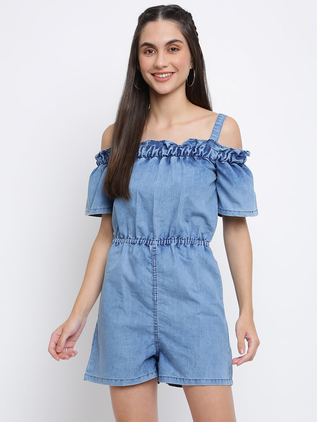 Cold Shoulder Denim Romper