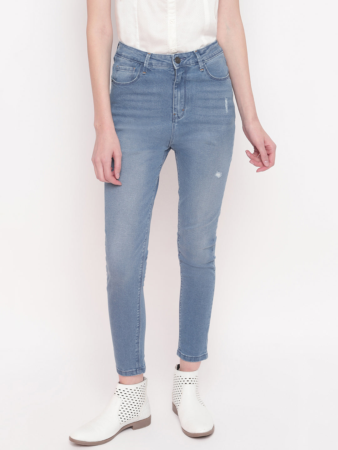 Women Mid Blue High Waist Slim Fit Denim Jeans