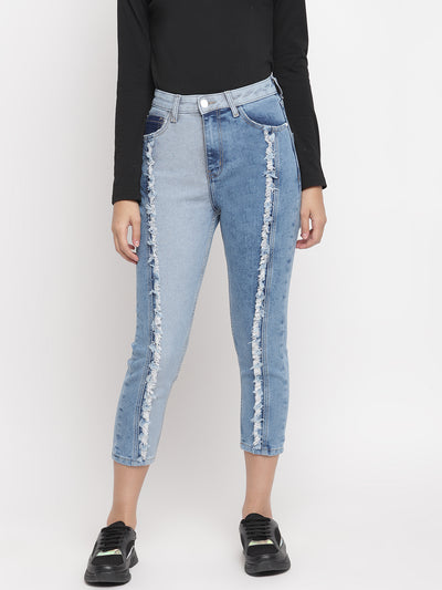Women Cut And Sew Patched Denim Slim Fit Jeans