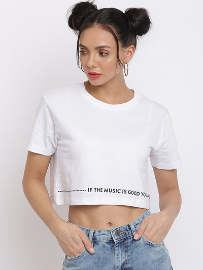 Women White Typography Printed Crop Top