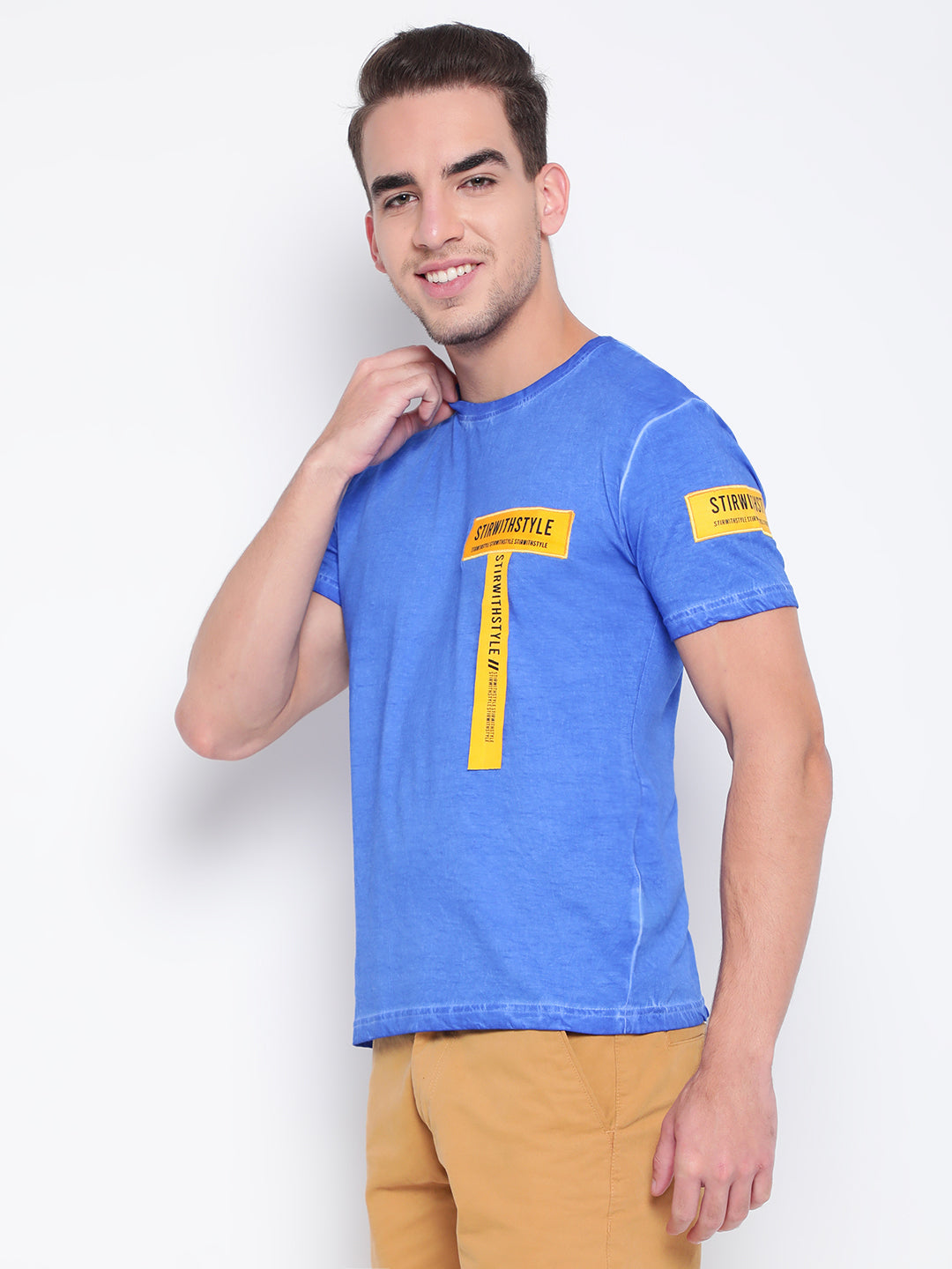 Men Blue Tape Detail T-shirt
