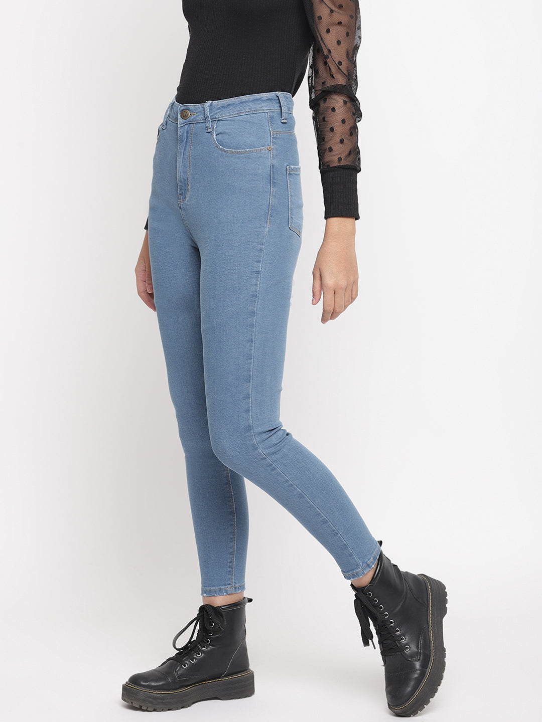 Women Super High Waist Light Blue Super Skinny Denim Jeans