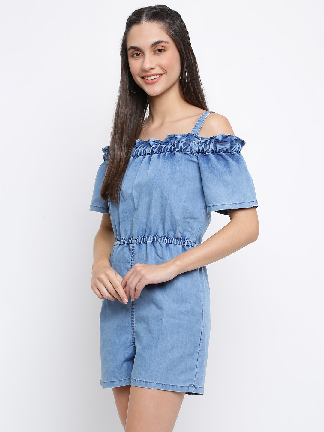 Cold Shoulder Denim Romper