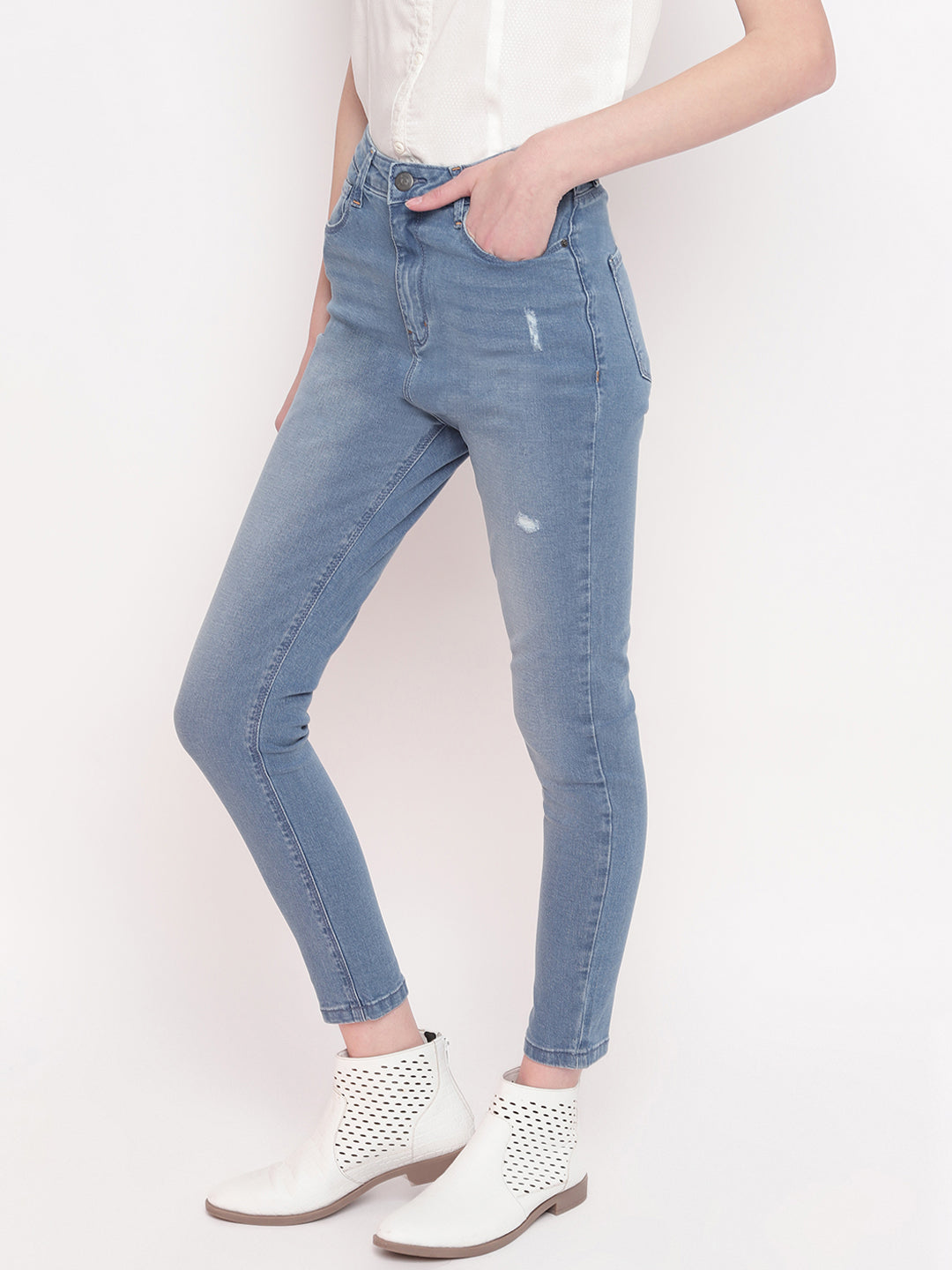 Women Mid Blue High Waist Slim Fit Denim Jeans