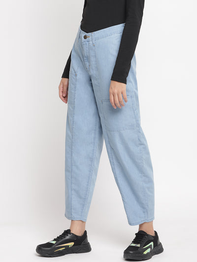 Women Light Blue Asymmetrical Slouchy Fit Front Pockets Denim Jeans