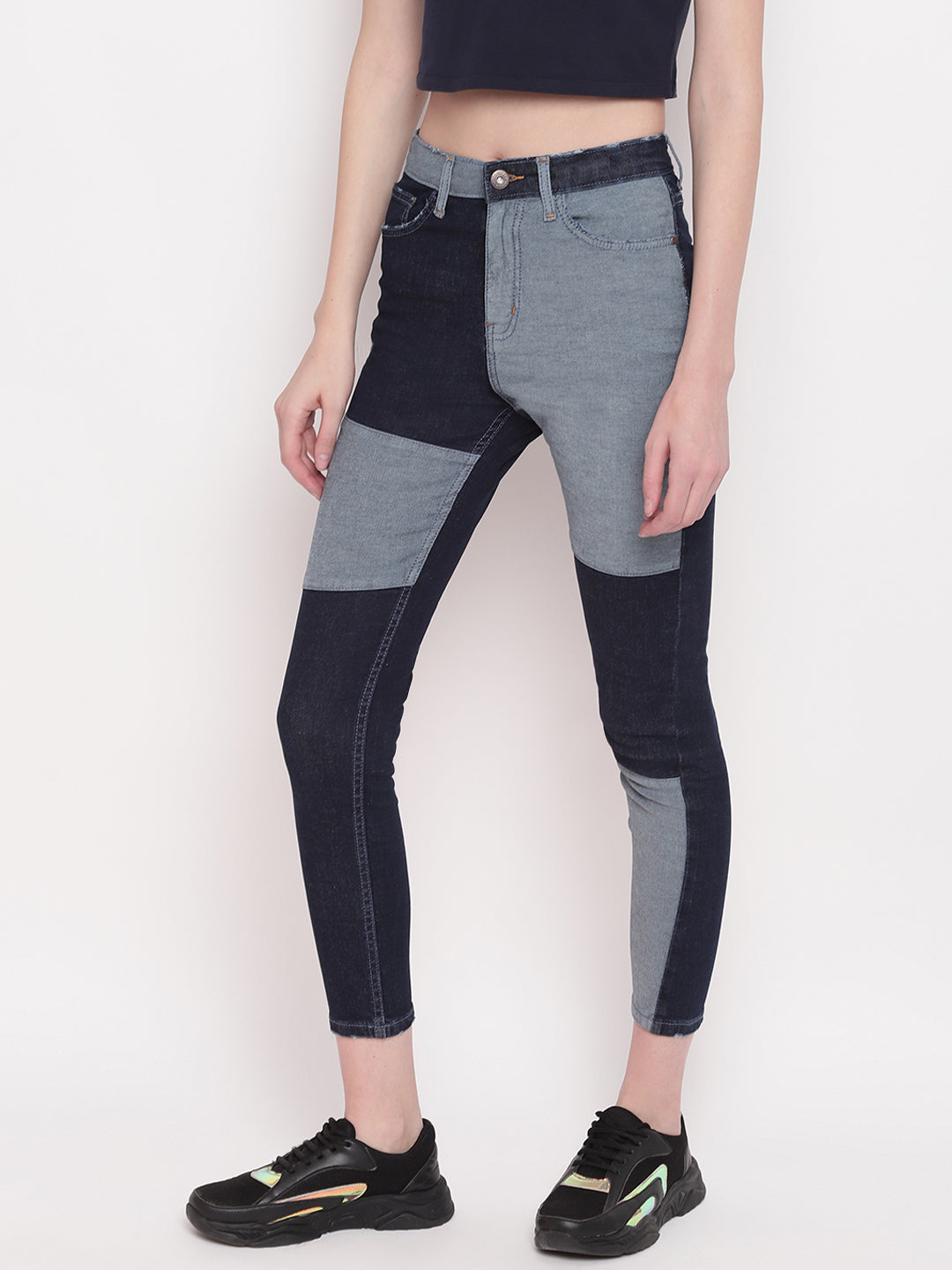 Women Patched High waist Skinny Fit Black Denim Jeans