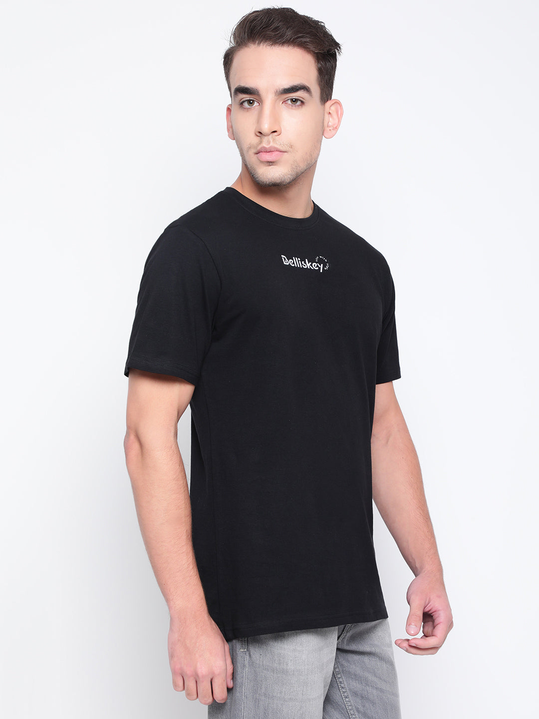 Men Black Printed Cotton T-shirt