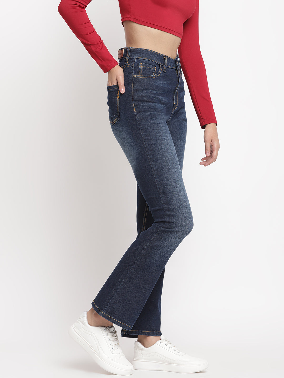 Women Dark Blue Boot Cut Jeans