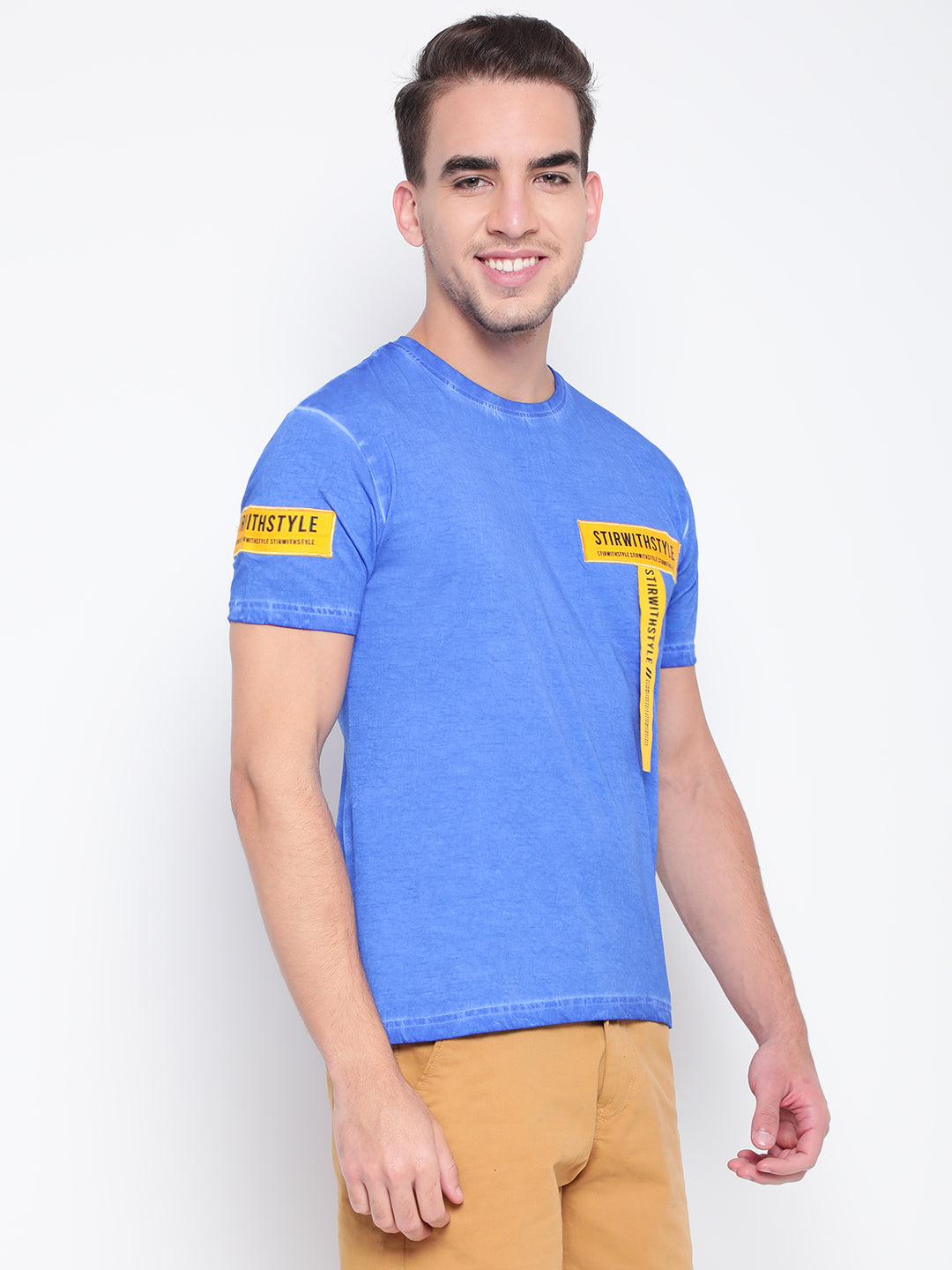 Men Blue Tape Detail T-shirt
