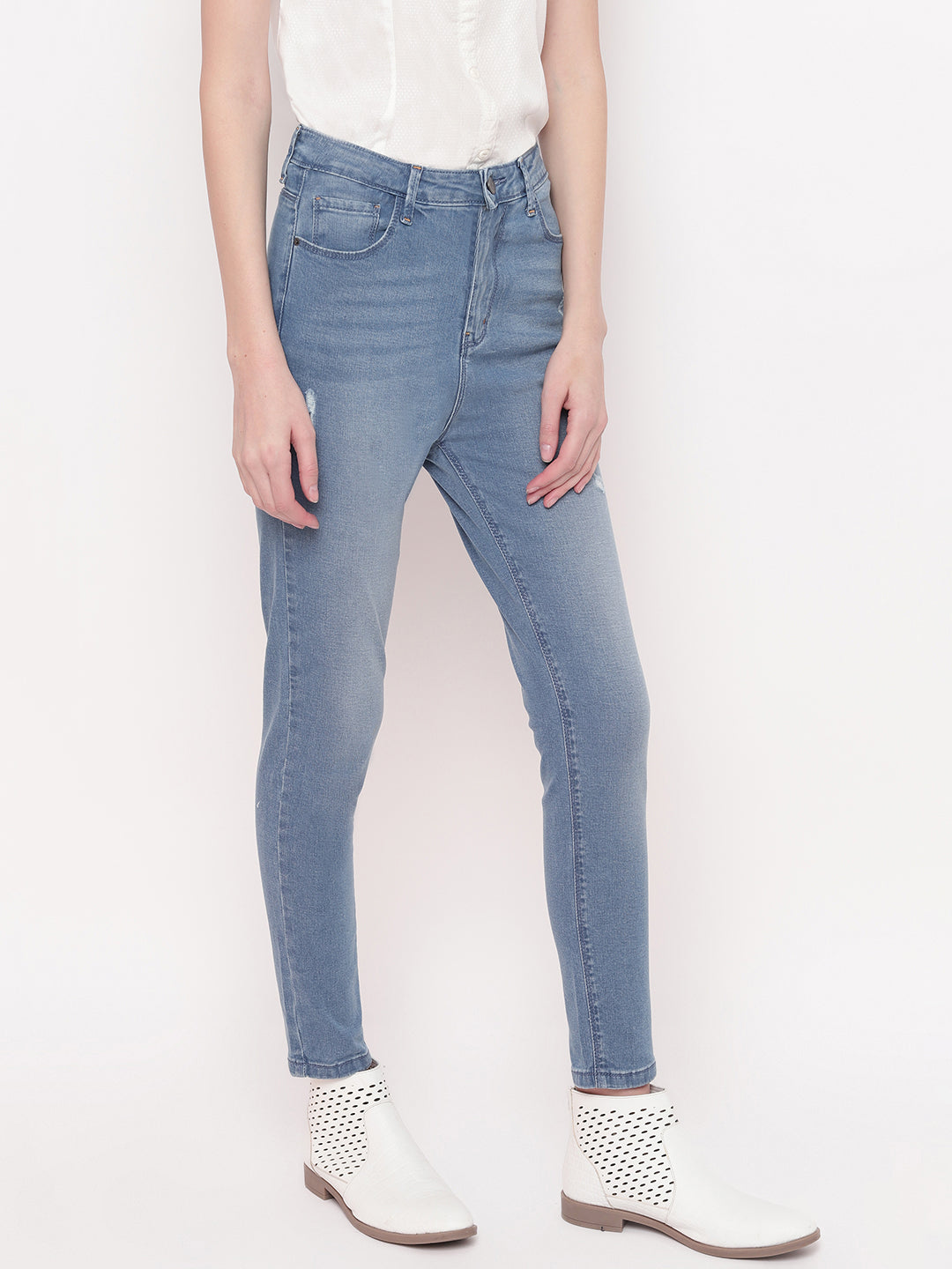 Women Mid Blue High Waist Slim Fit Denim Jeans