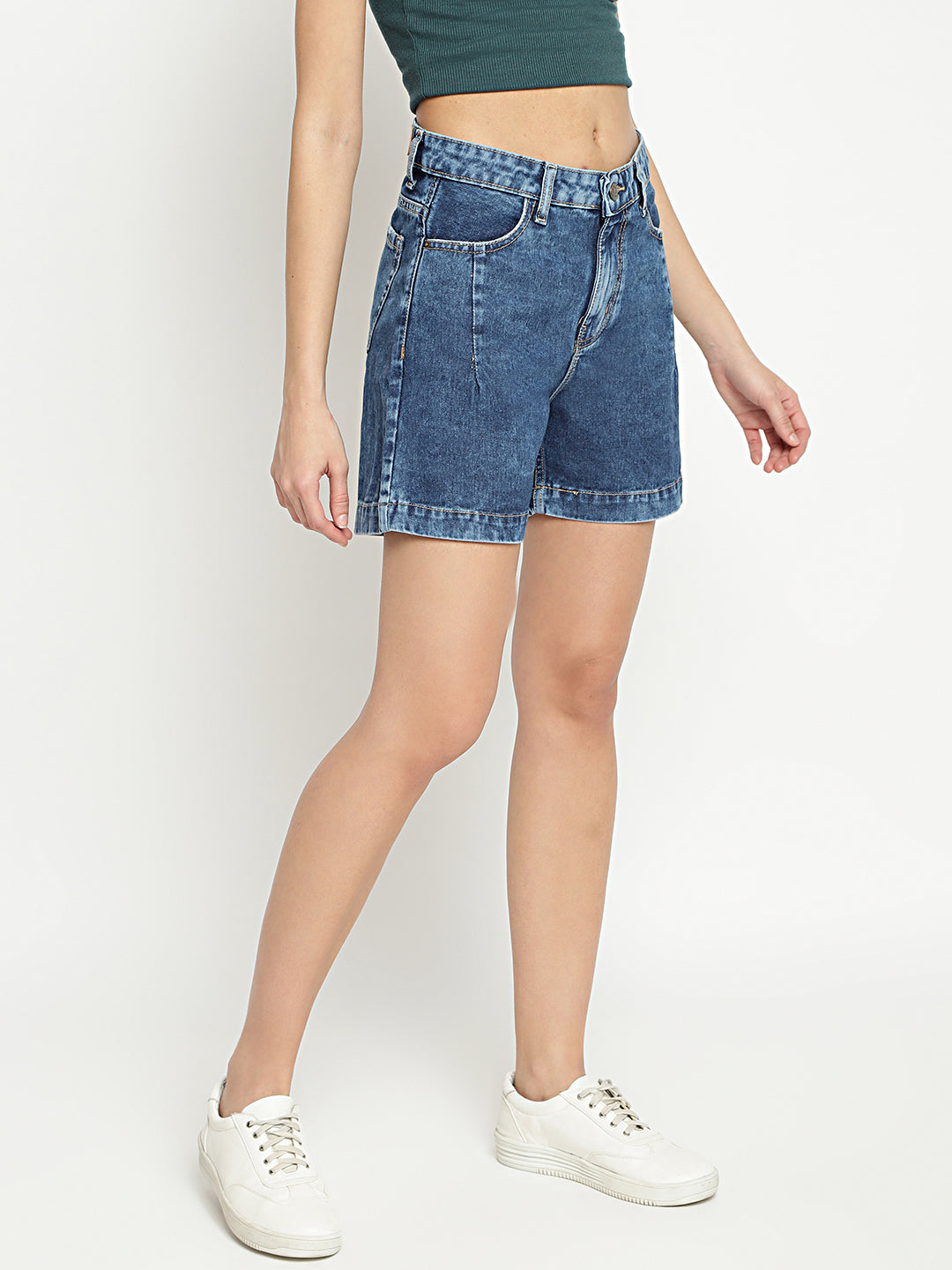 Women High Waist Mid Blue Mom Fit Denim Shorts