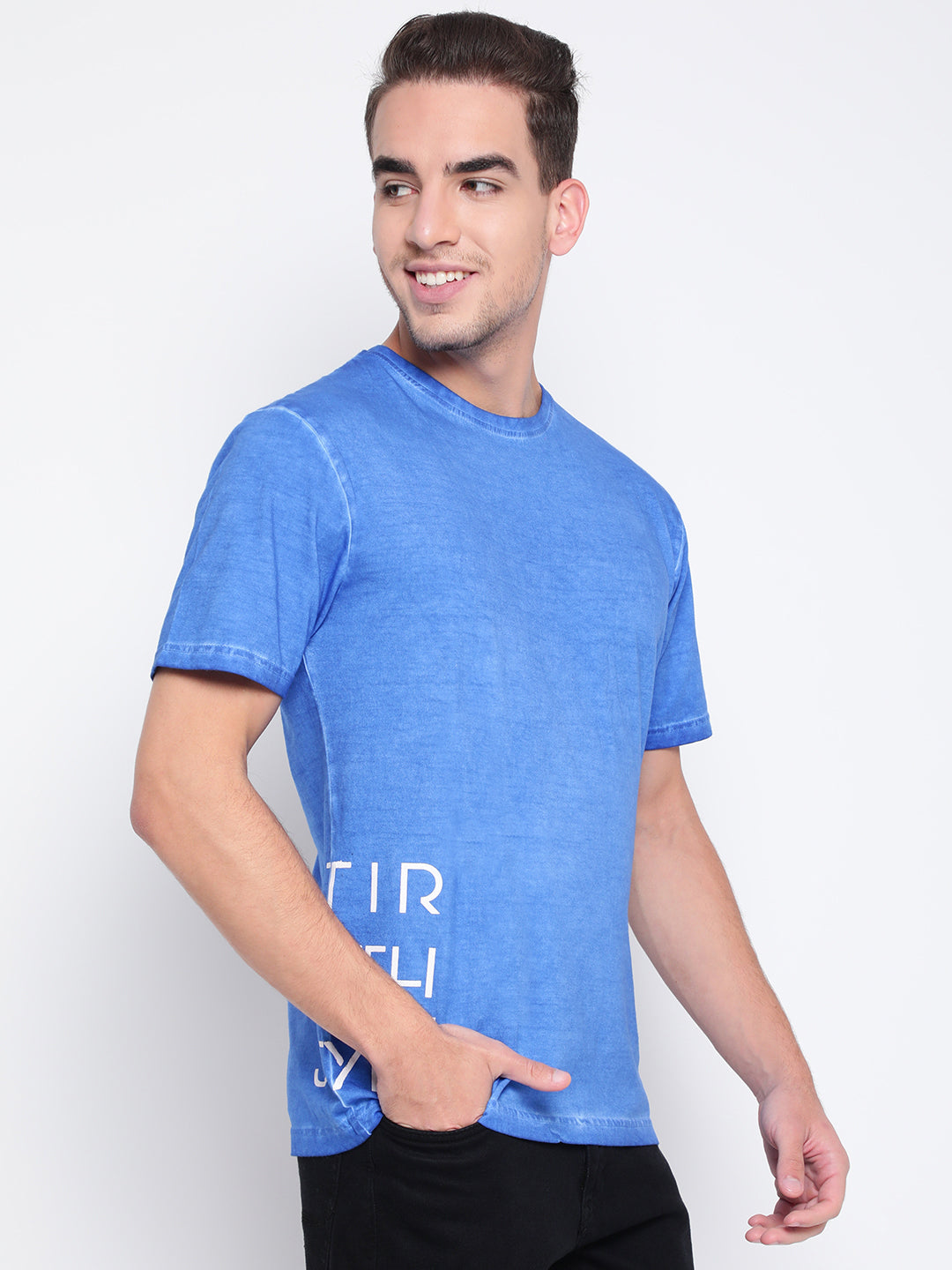 Men Blue Cotton T-shirt