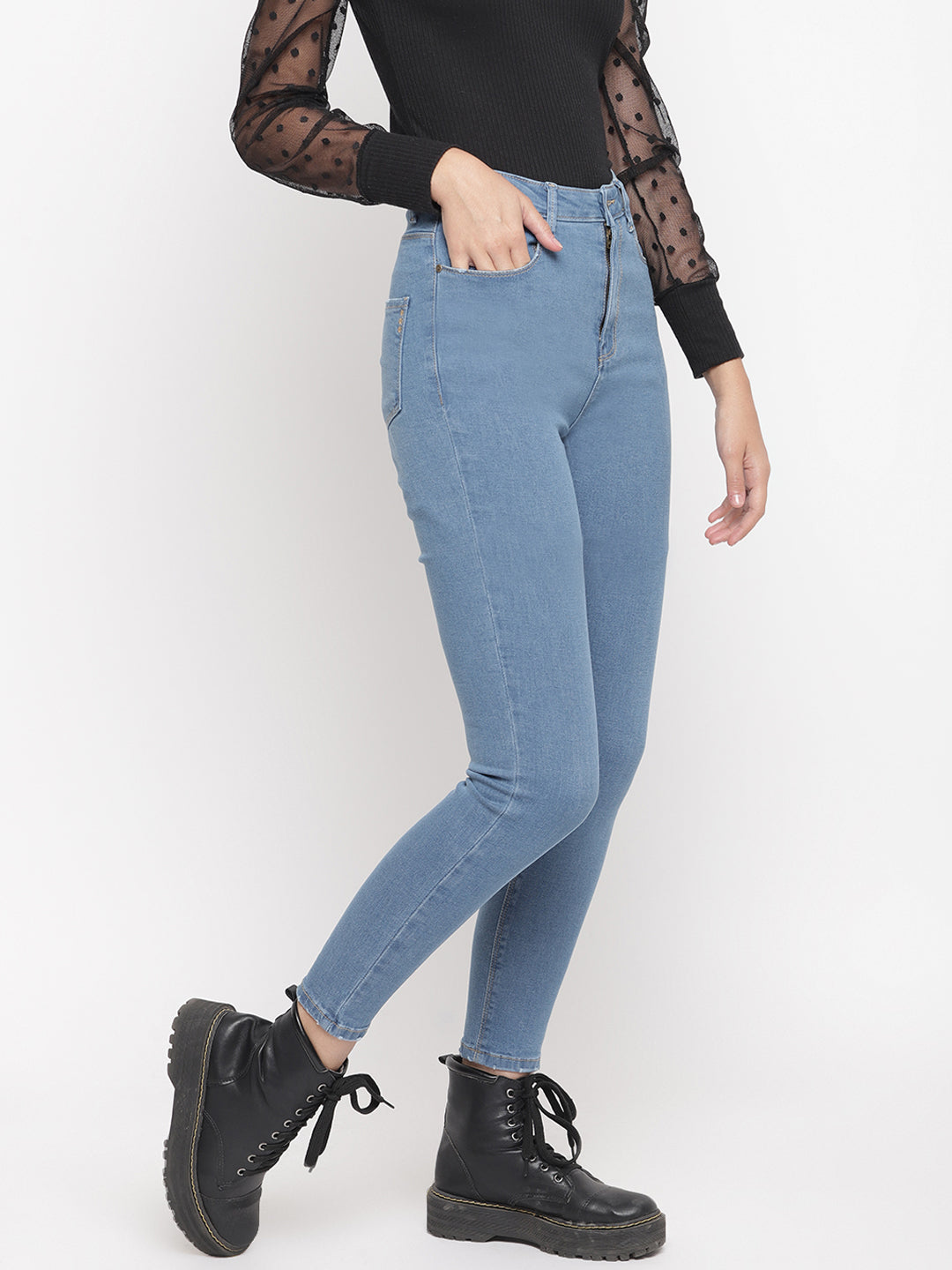 Women Super High Waist Light Blue Super Skinny Denim Jeans