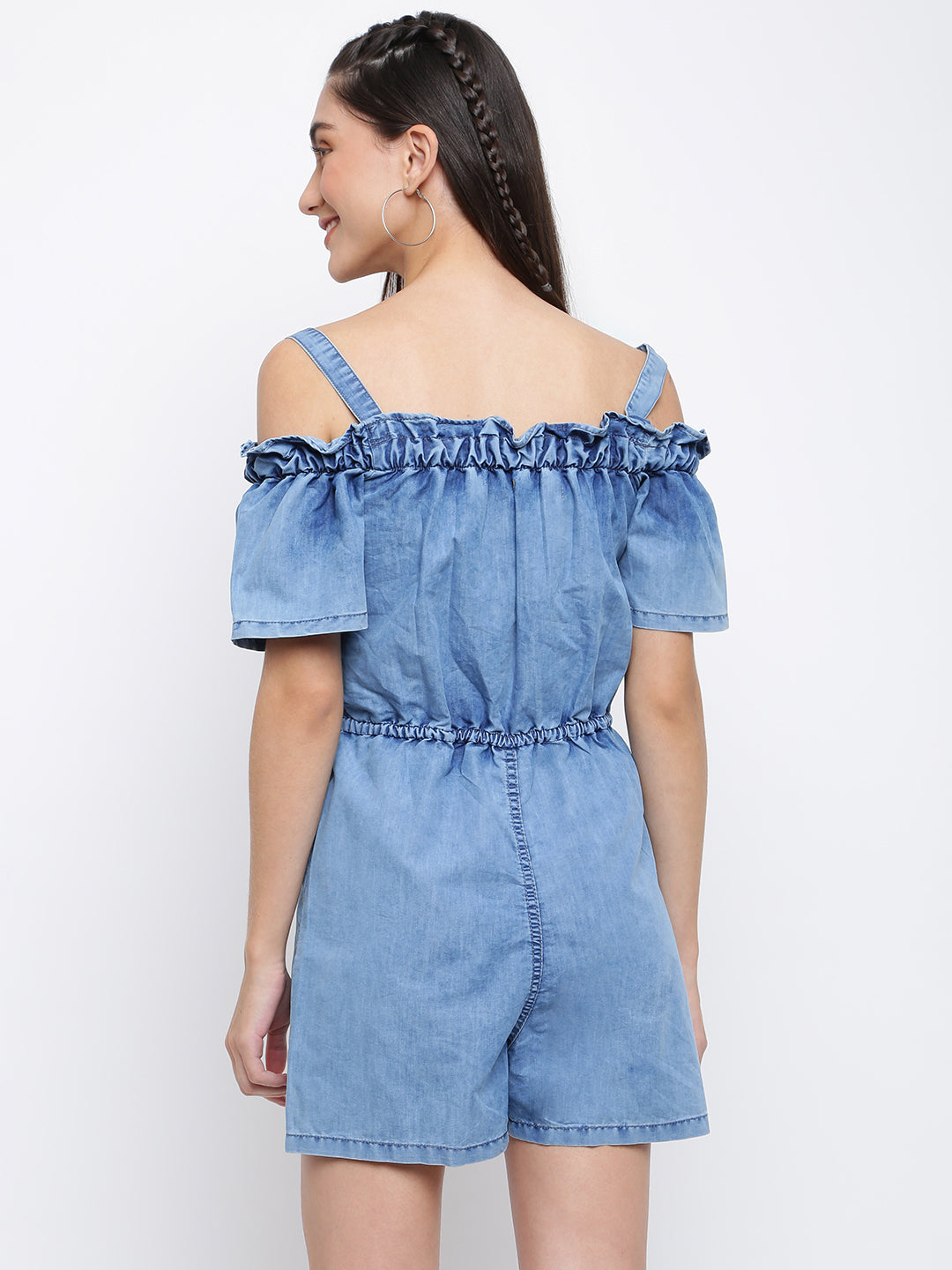 Cold Shoulder Denim Romper