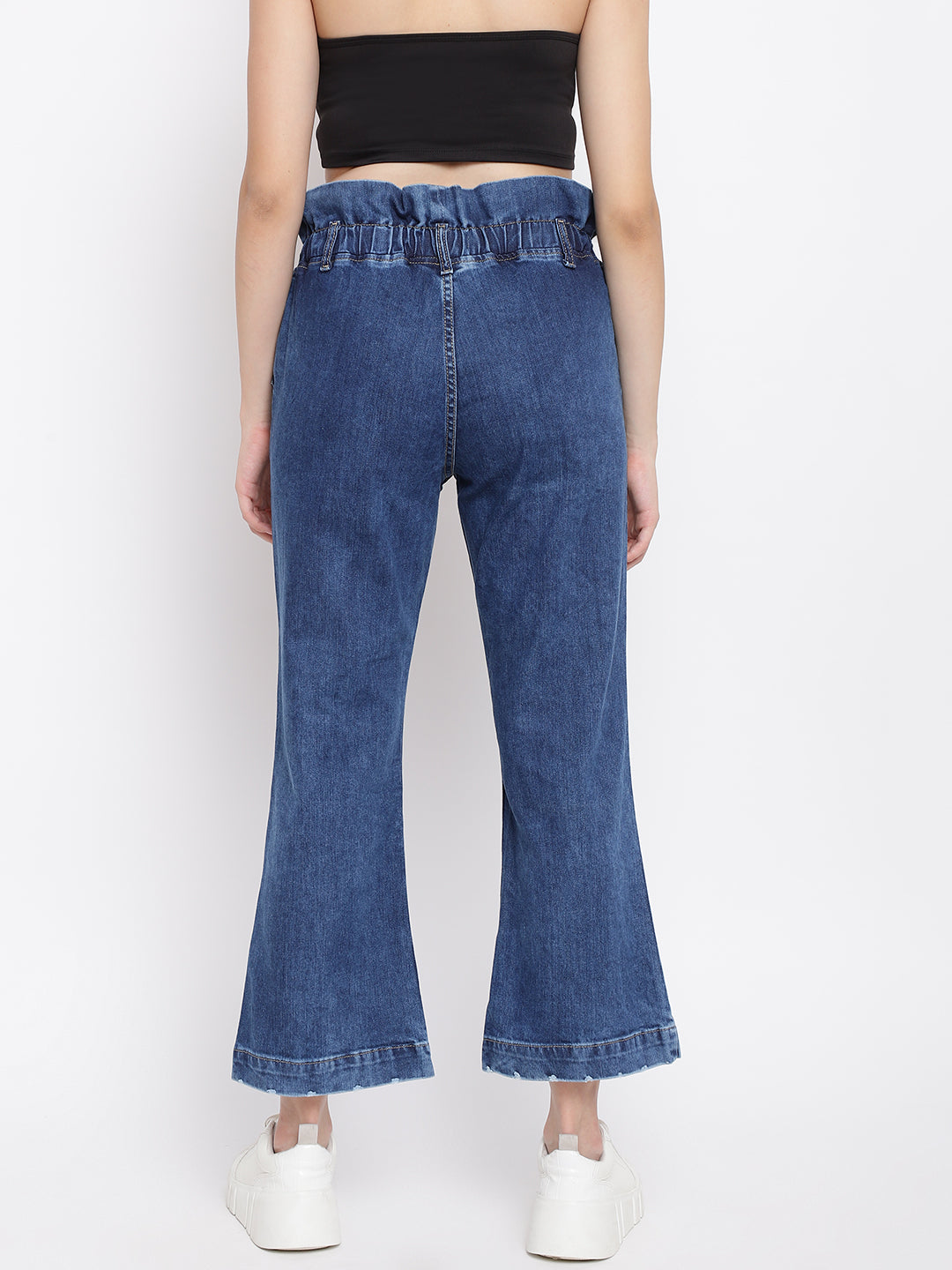Elasticated Paper Bag Flared Jeans