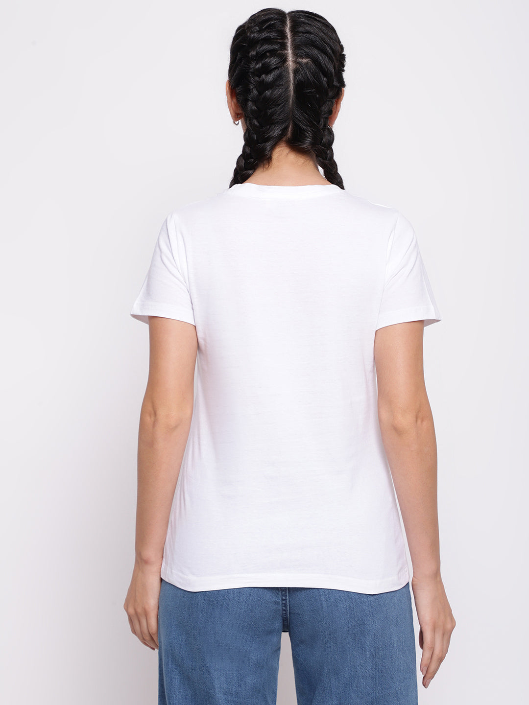 White Cotton Printed T-shirt