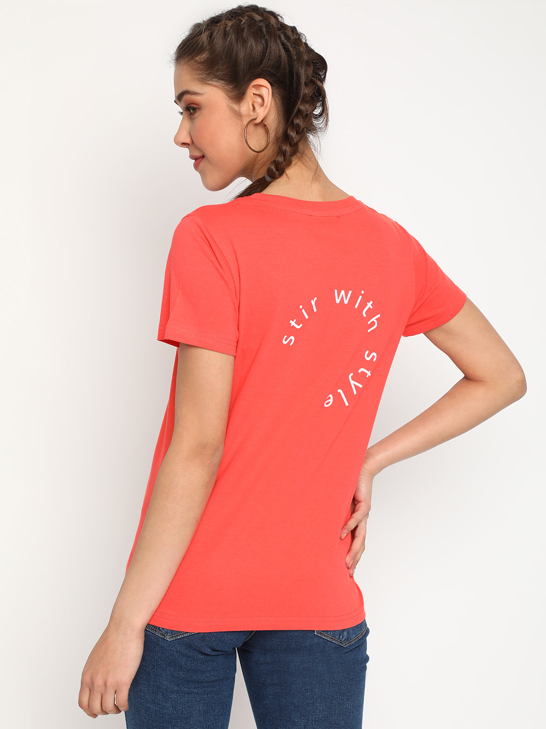 Women Peach Typography Print T-shirt