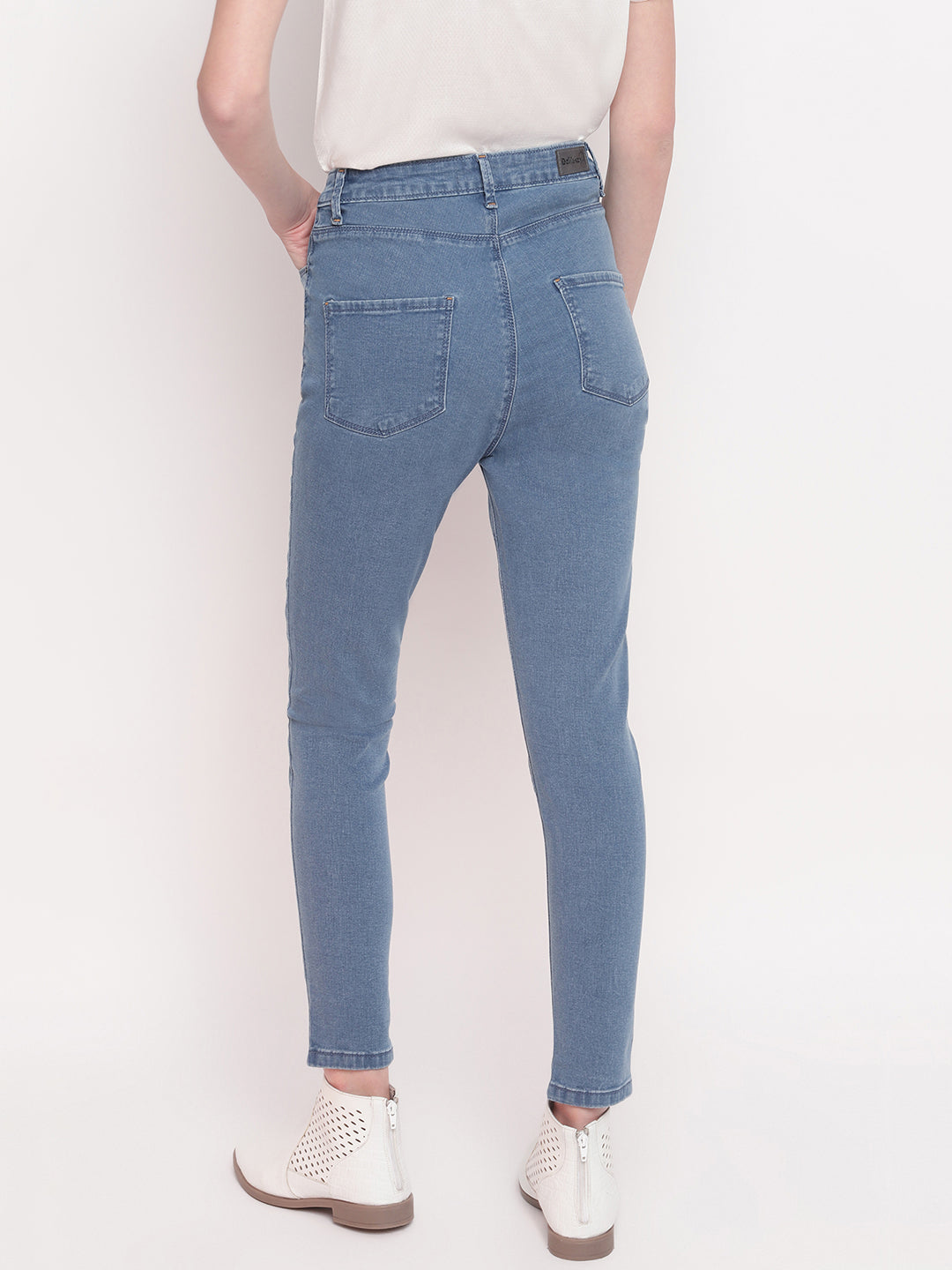 Women Mid Blue High Waist Slim Fit Denim Jeans