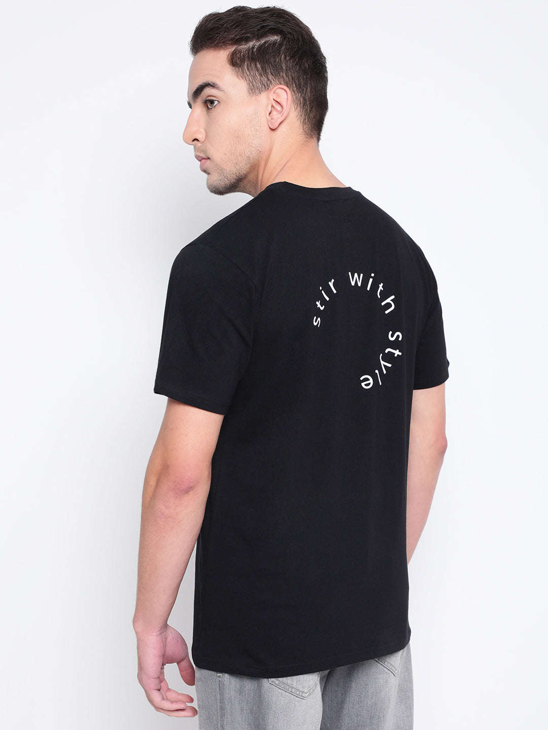Men Black Printed Cotton T-shirt
