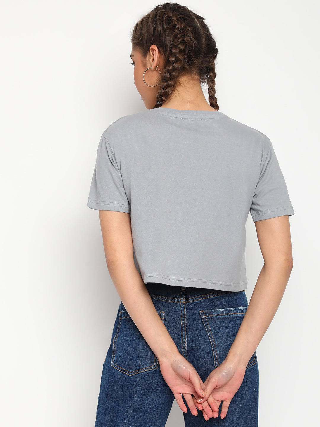 Women Grey Tape Detail Crop Top