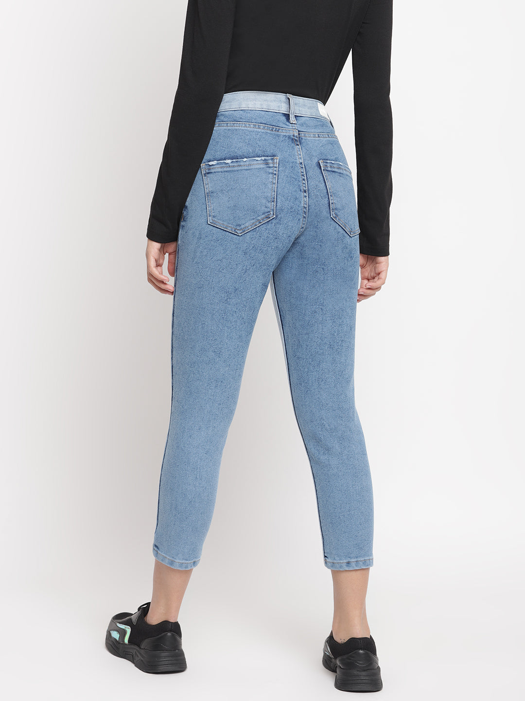 Women Cut And Sew Patched Denim Slim Fit Jeans