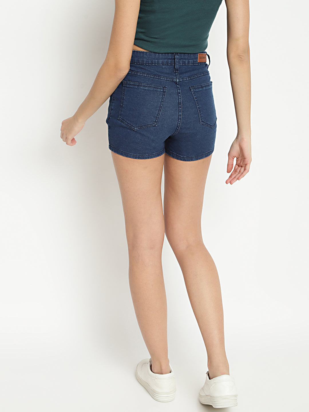 Women High Waist Dark Blue Denim Shorts