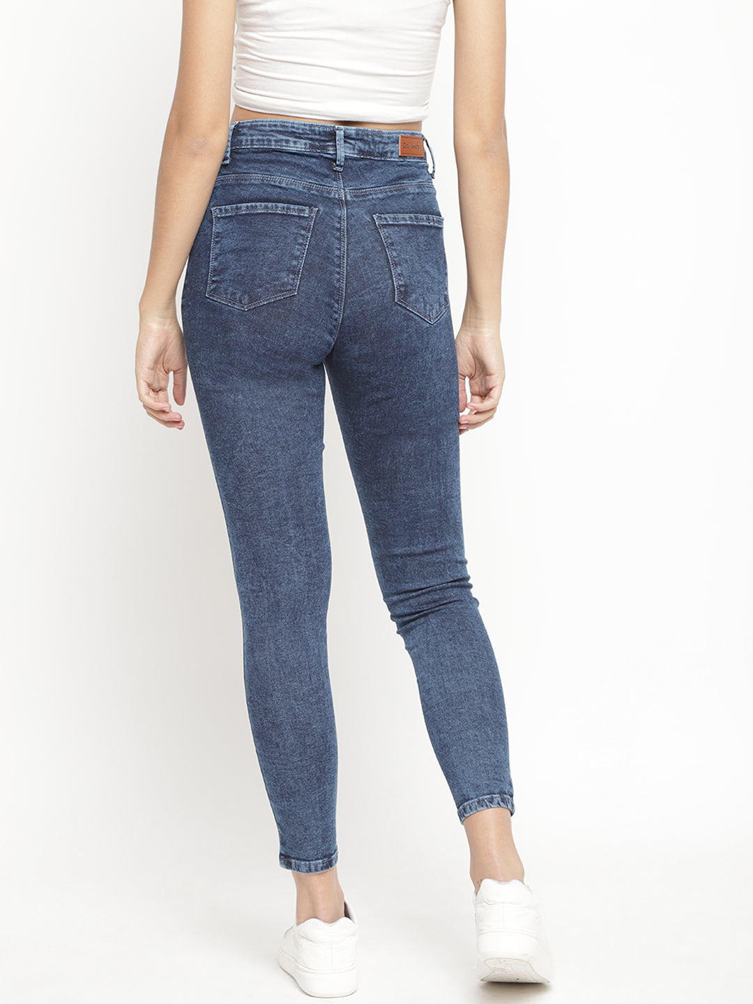 Women High Waist Mid Blue Super Skinny Denim Jeans