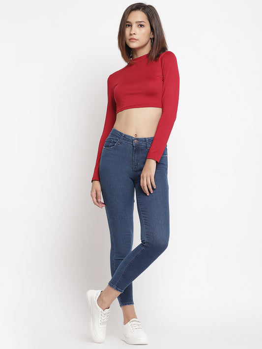 Women Mid Waist Mid Blue Super Skinny Jeans