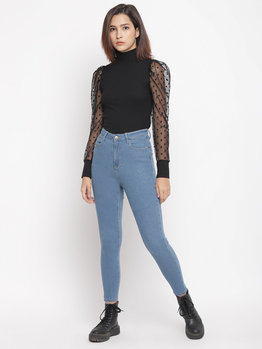 Women Super High Waist Light Blue Super Skinny Denim Jeans