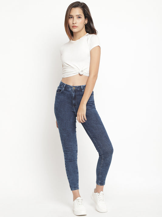 Women High Waist Mid Blue Super Skinny Denim Jeans