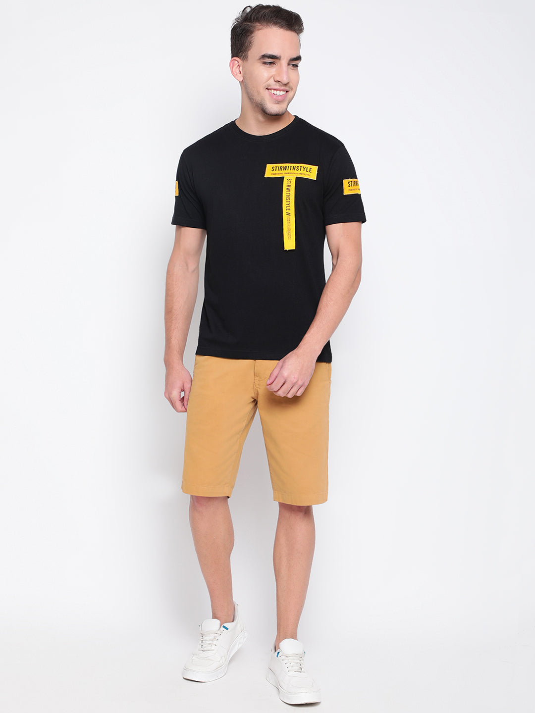 Men Black Tape Detail T-shirt
