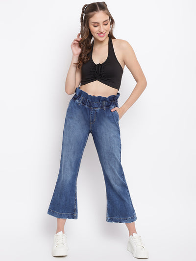 Elasticated Paper Bag Flared Jeans