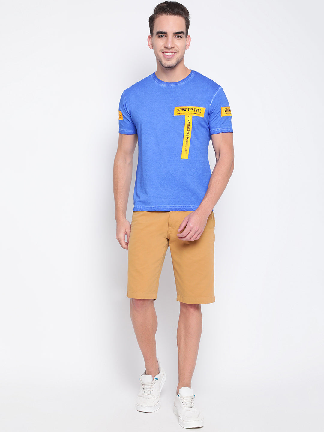 Men Blue Tape Detail T-shirt