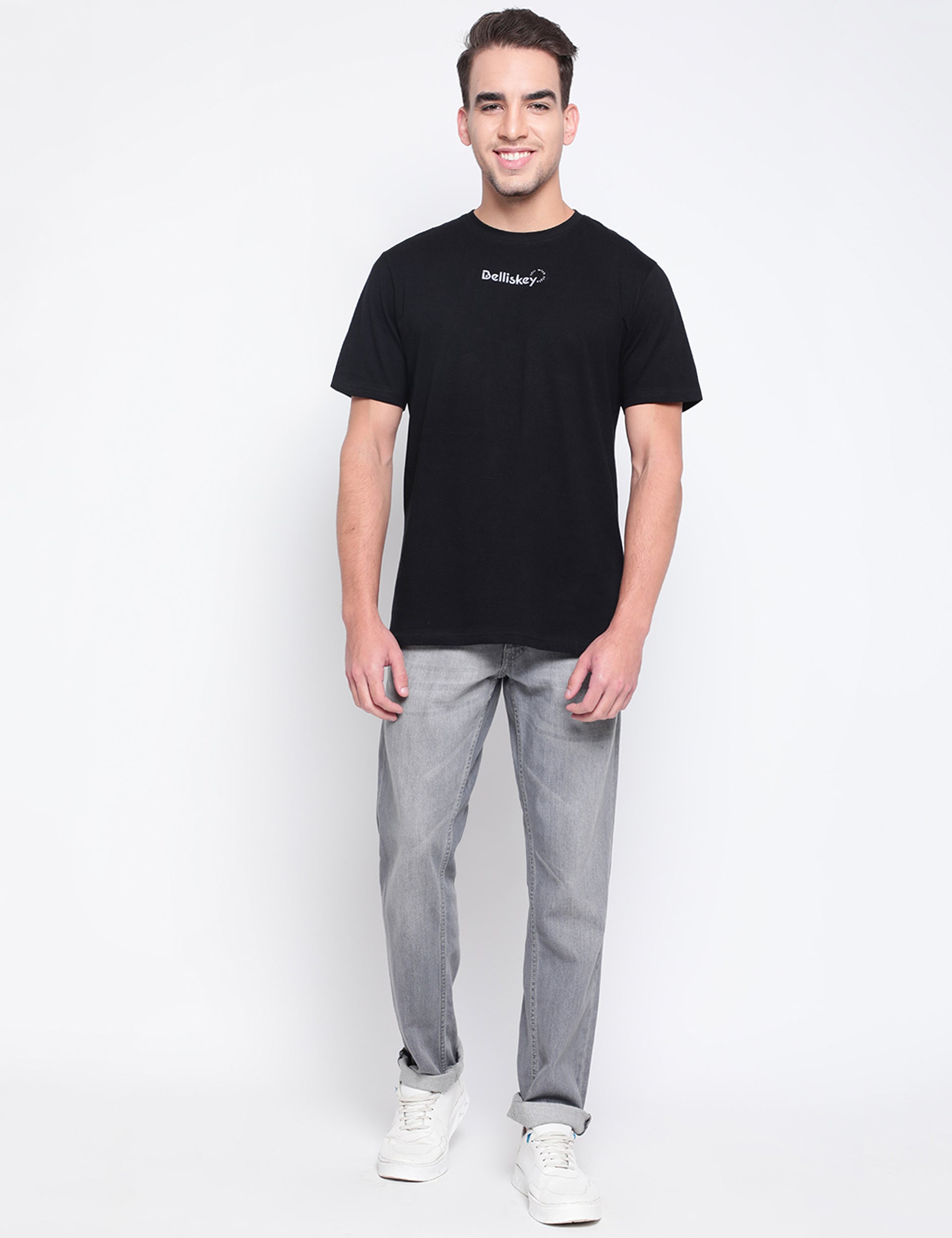 Men Black Printed Cotton T-shirt