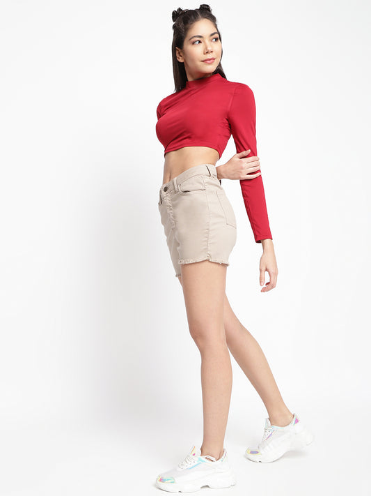 Women High Waist Khaki Denim Shorts