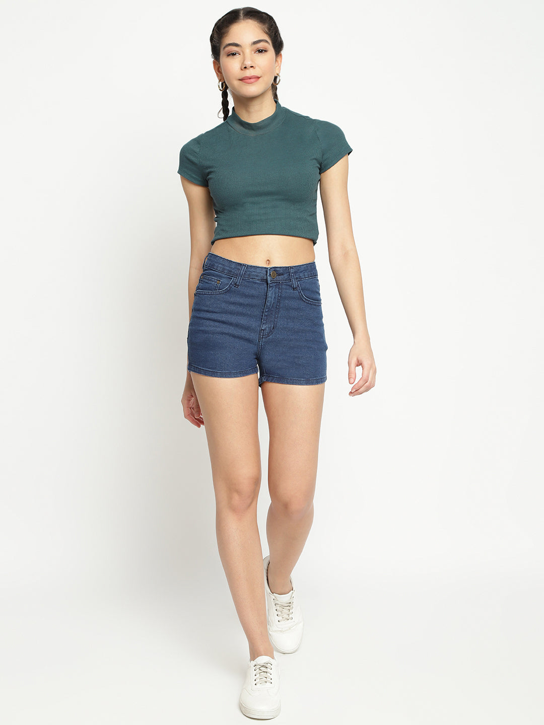 Women High Waist Dark Blue Denim Shorts