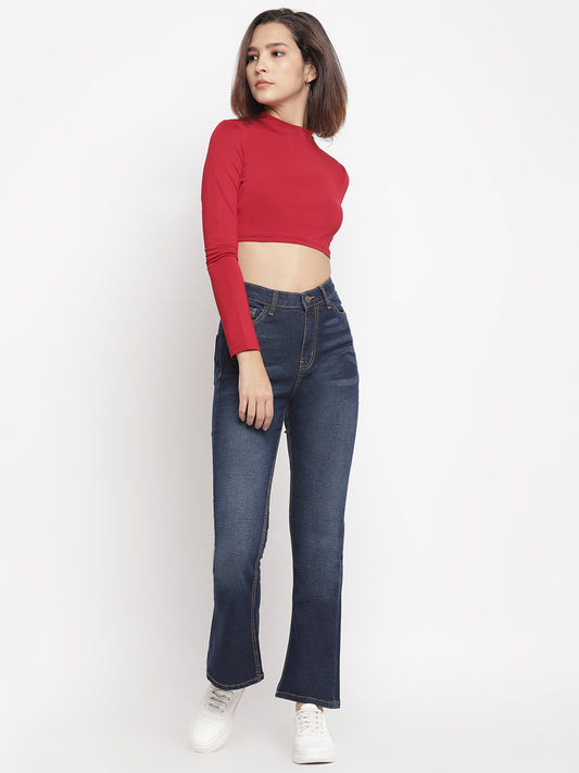 Women Dark Blue Boot Cut Jeans